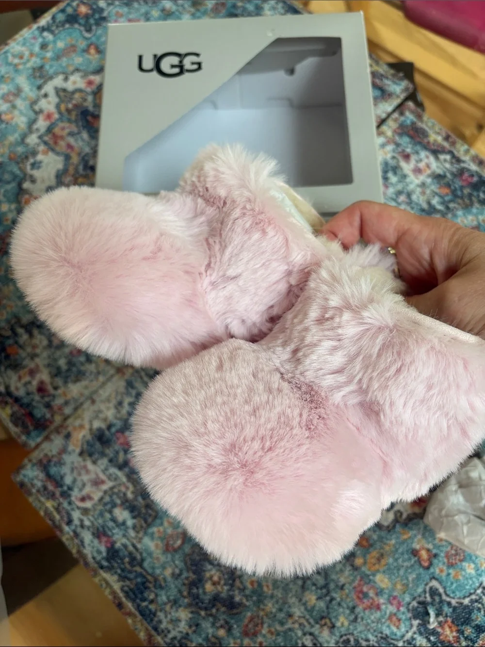 UGG Kids Pink Furry Pom-Pom Mittens